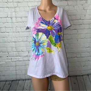 old navy purple multicolor floral shirt size M